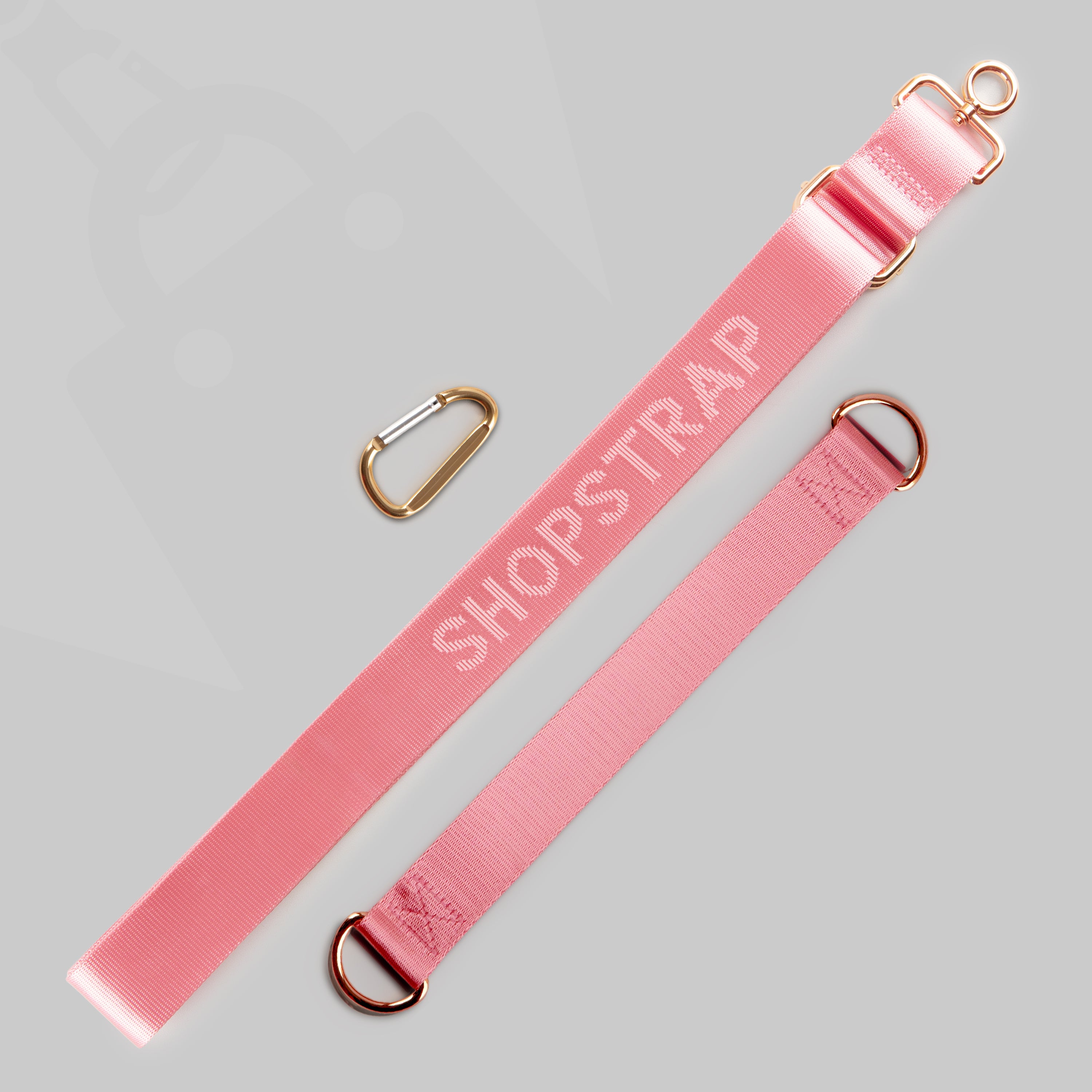 Shopstrap versatile hands-free shopping strap, bag carrier, click and carry, Pink Peony, Close-Up.