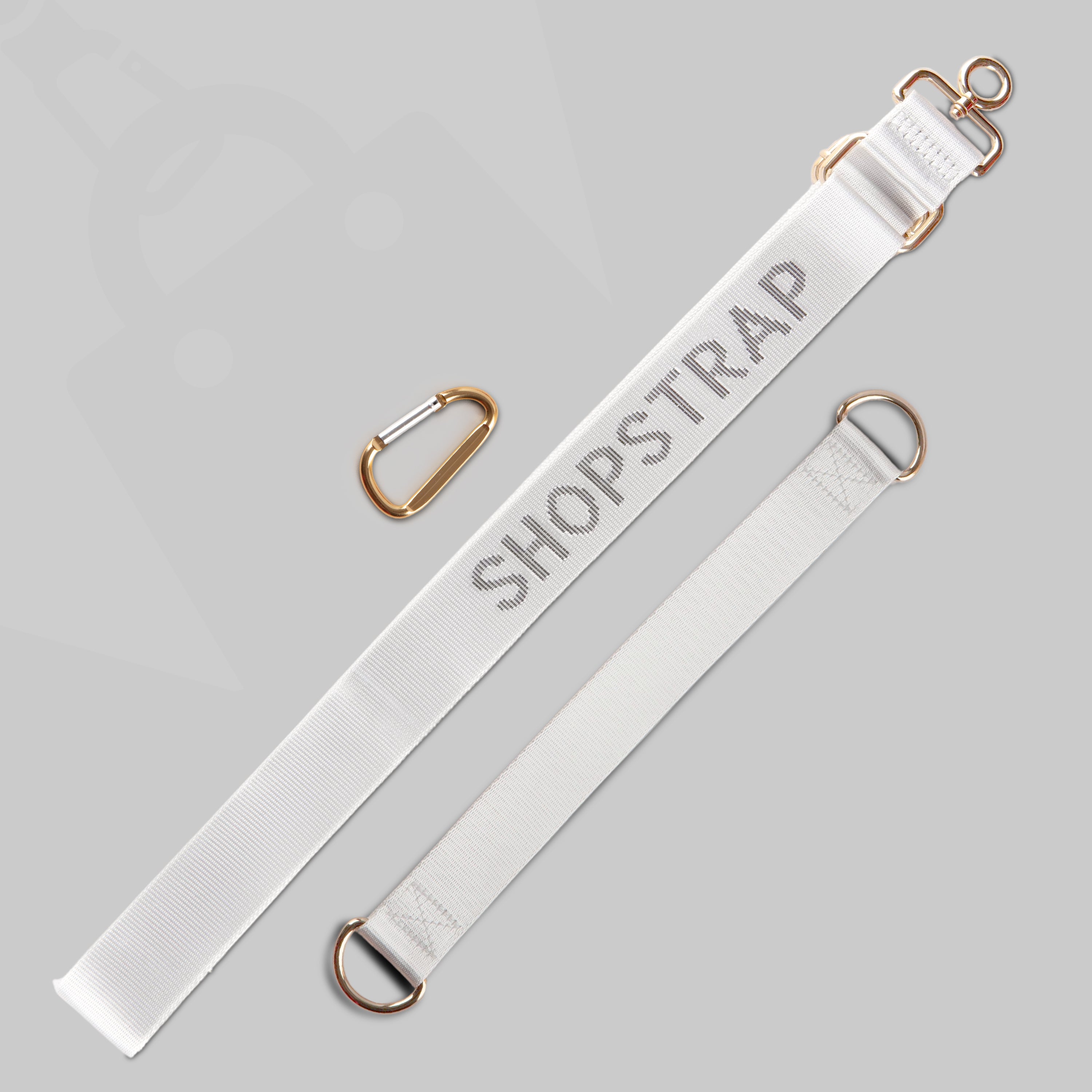 Shopstrap versatile hands-free shopping strap, bag carrier, click and carry, Misty White, Close-Up.