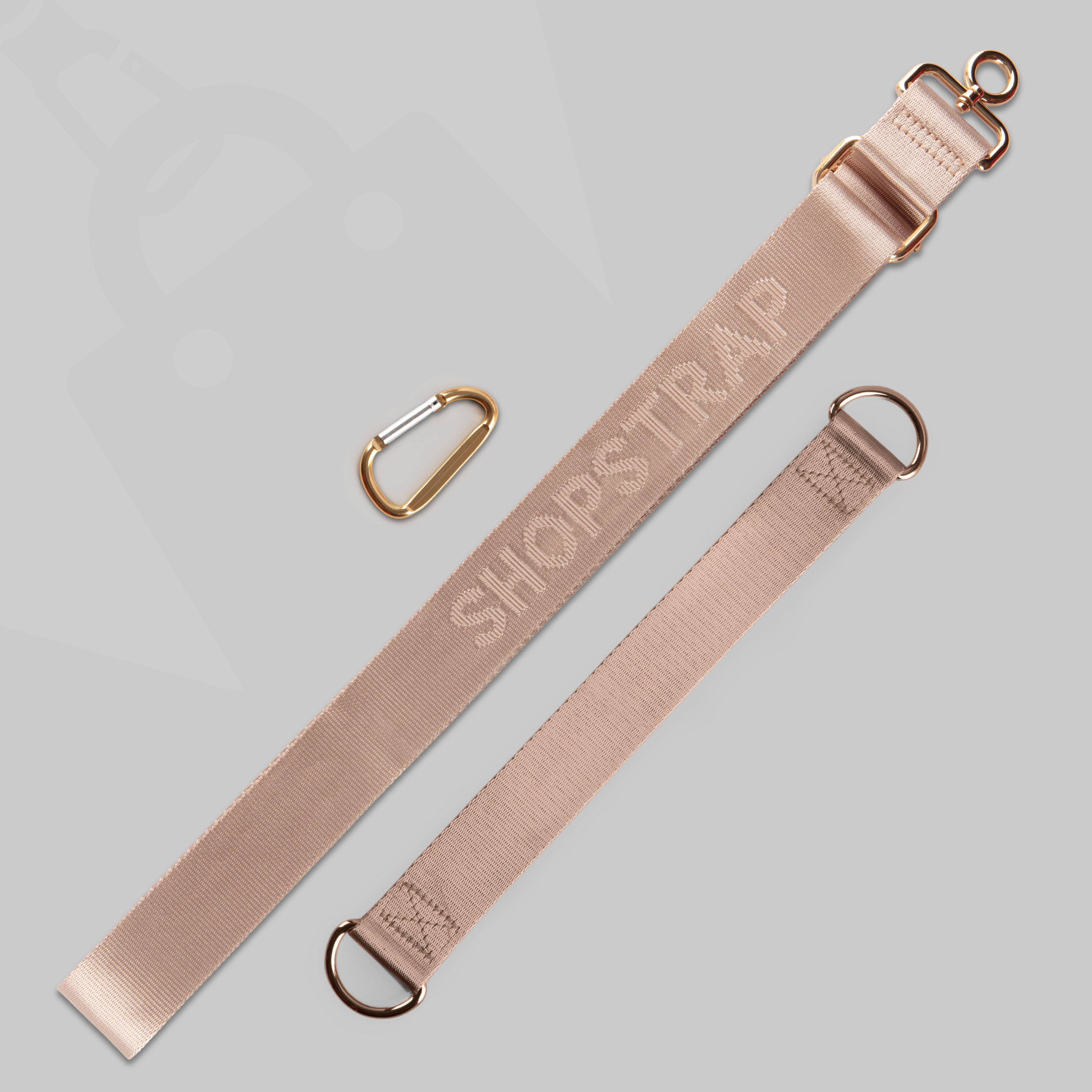 Shopstrap versatile hands-free shopping strap, bag carrier, click and carry, Shopstrap Beige, Close-Up.
