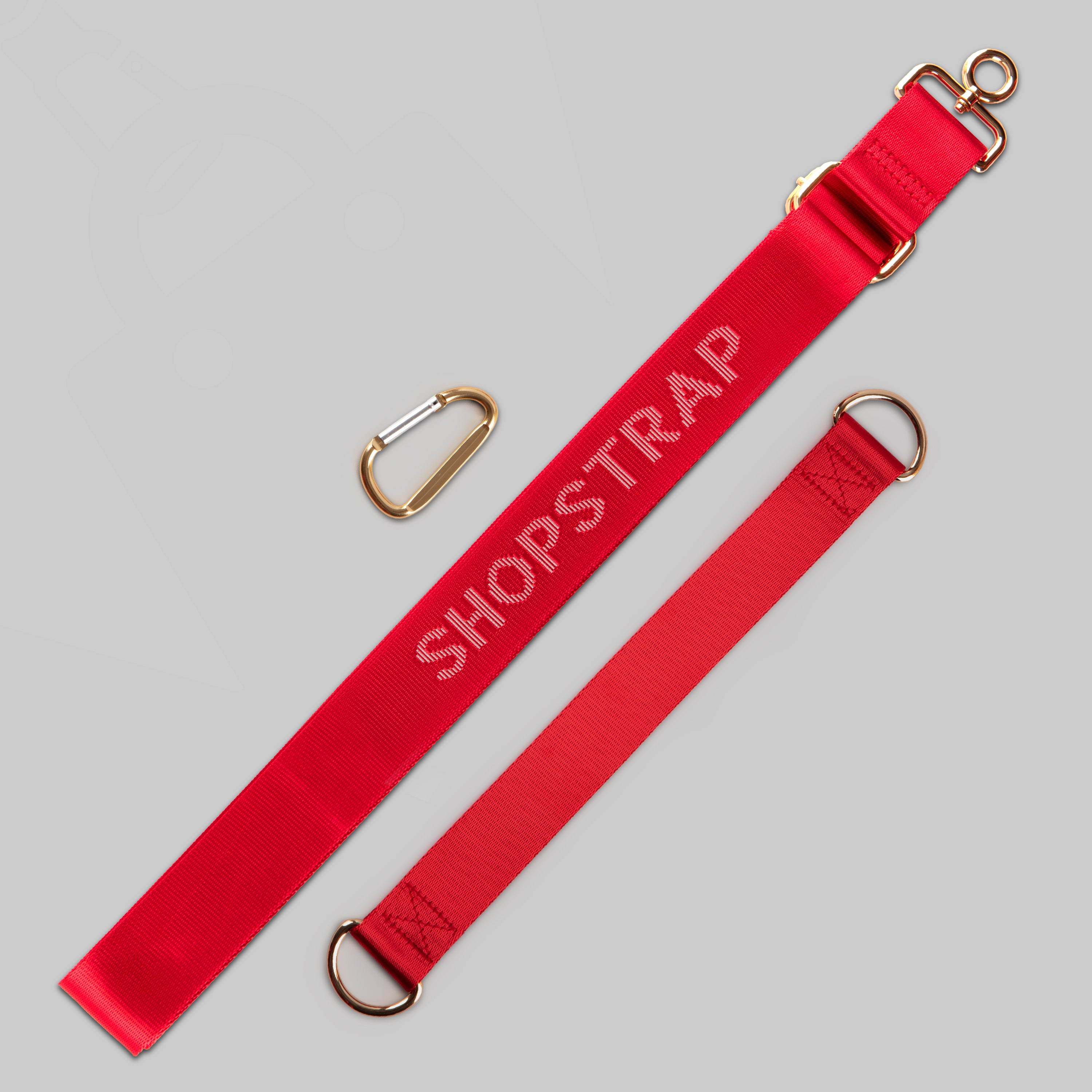 Shopstrap versatile hands-free shopping strap, bag carrier, click and carry, Scarlet Red, Close-Up.