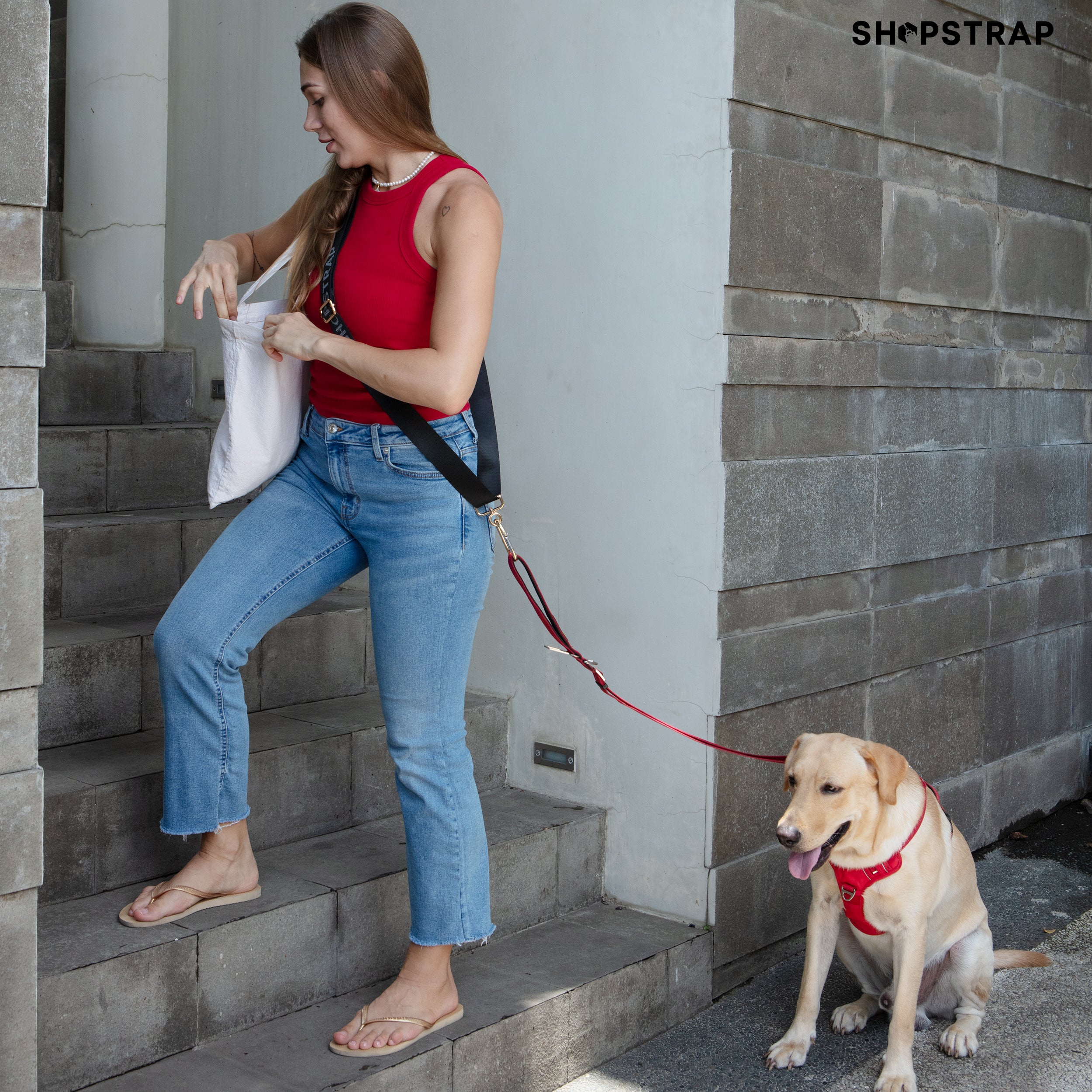 Shopstrap versatile hands-free shopping strap, bag carrier, click and carry, Midnight Black, dog walking, hands free dog leash