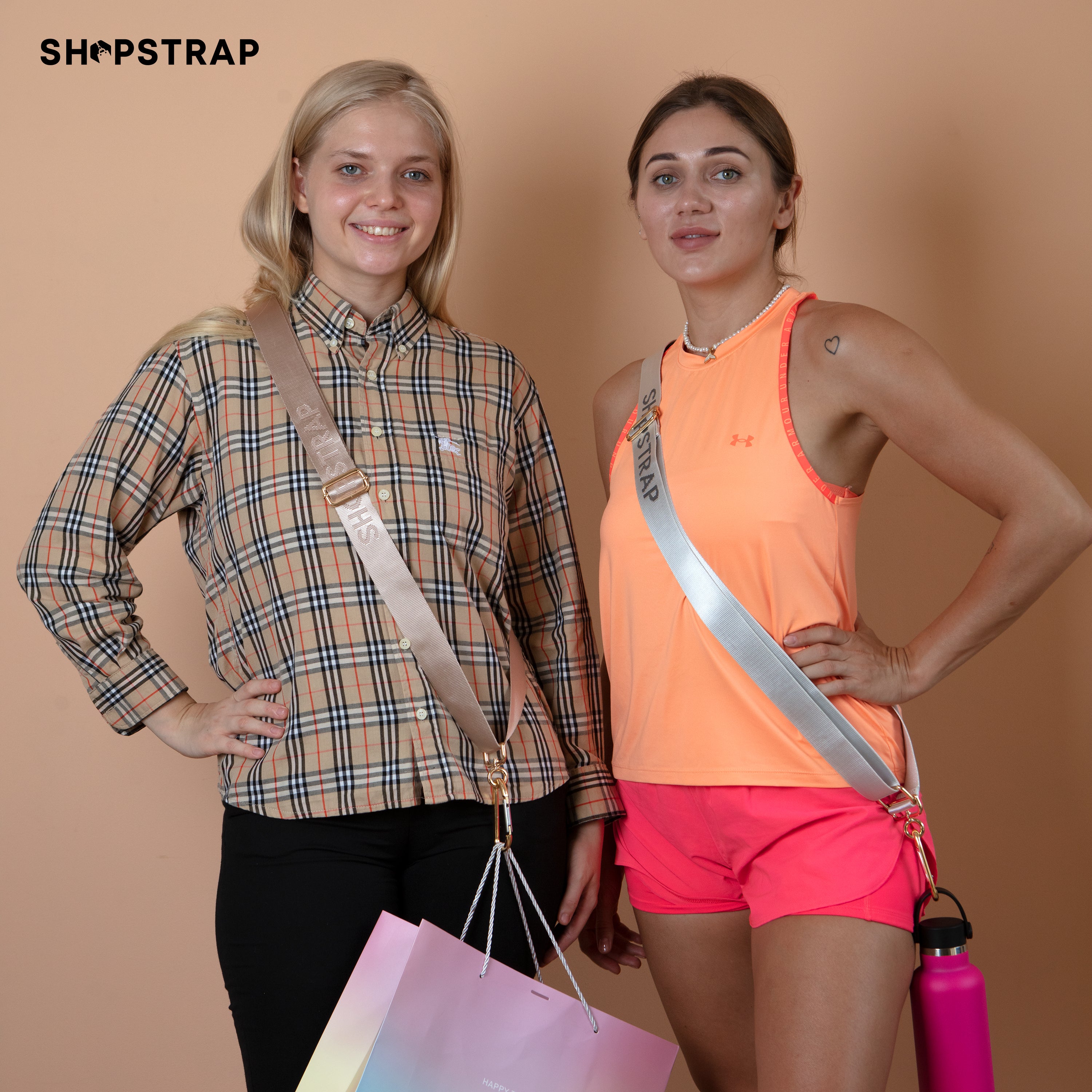 Shopstrap versatile hands-free shopping strap, bag carrier, click and carry, Misty White, shopping must have,  stanley cup bag